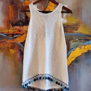 DESIGN 365 Knit Cotton Top with Tassels